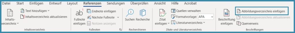 Screenshot zum Einfügen eines Abbildungsverzeichnisses in Word