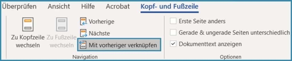 Screenshot zum Aufheben von Verknüpfungen in Word