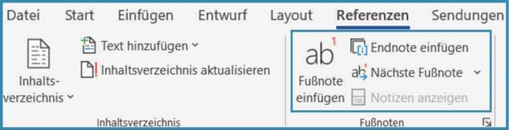 Screenshot zum Einfügen von Fußnoten in Word