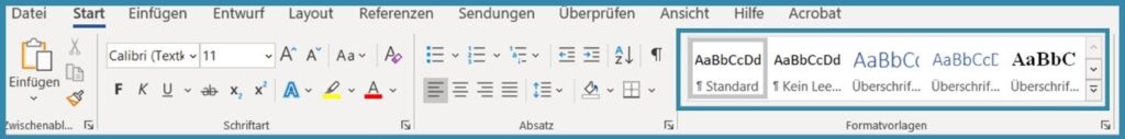 Screenshot zu den Formatvorlagen in Word