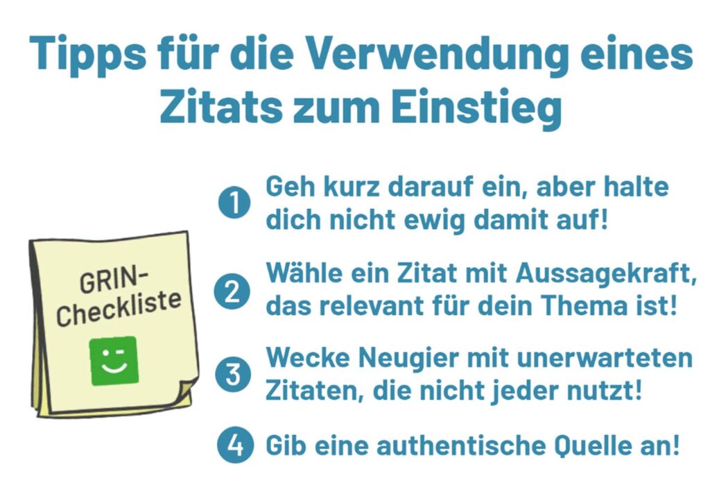 Checkliste: Einleitung Hausarbeit mit Zitat