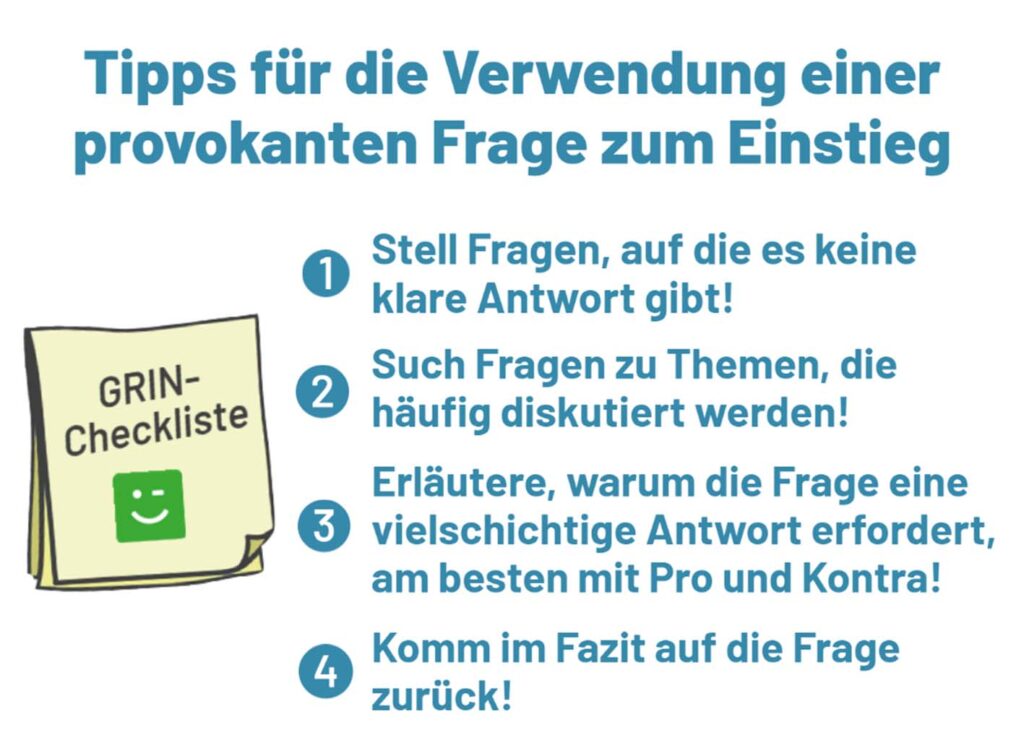 Checkliste: Einleitung Hausarbeit mit provokanter Frage