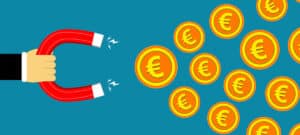 illustration eines magneten der euromünzen anzieht grin |
