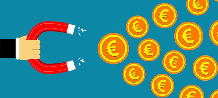 illustration eines magneten der euromünzen anzieht grin |